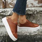 Lia | Women's Gold Chain Platform Lace-Up Casual Sneakers