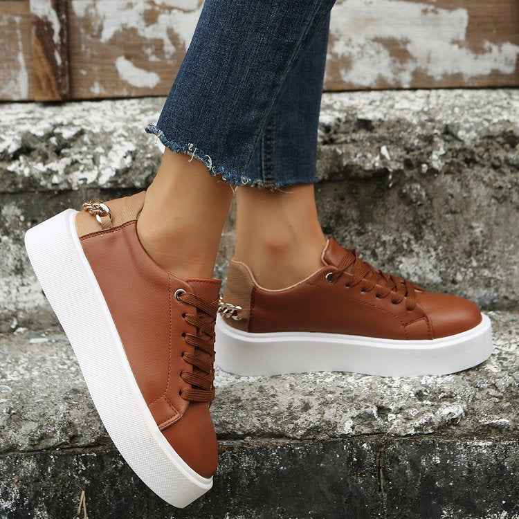Lia | Women's Gold Chain Platform Lace-Up Casual Sneakers