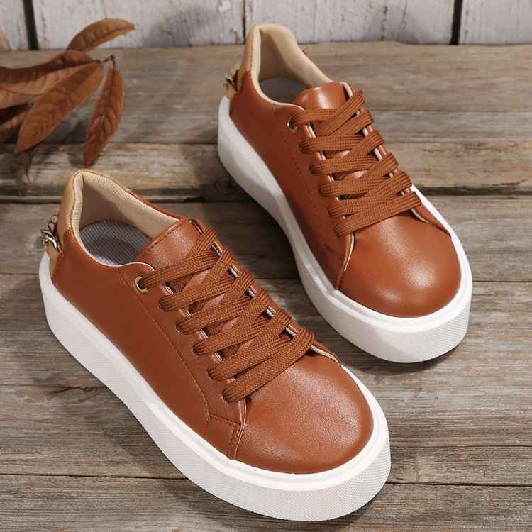 Lia | Women's Gold Chain Platform Lace-Up Casual Sneakers