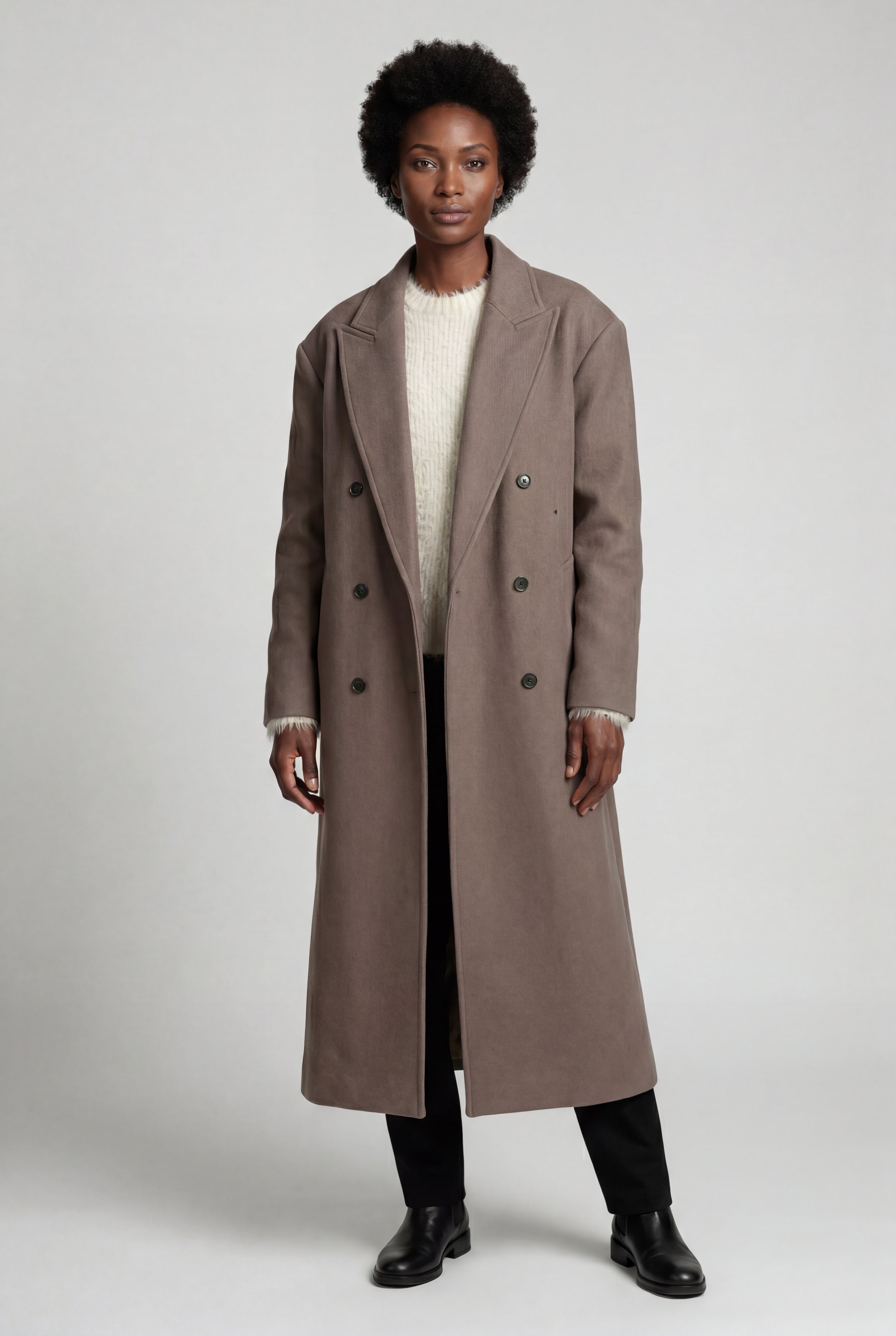 Kim | Women's Oversized Double-Breasted Long Coat with Lapel