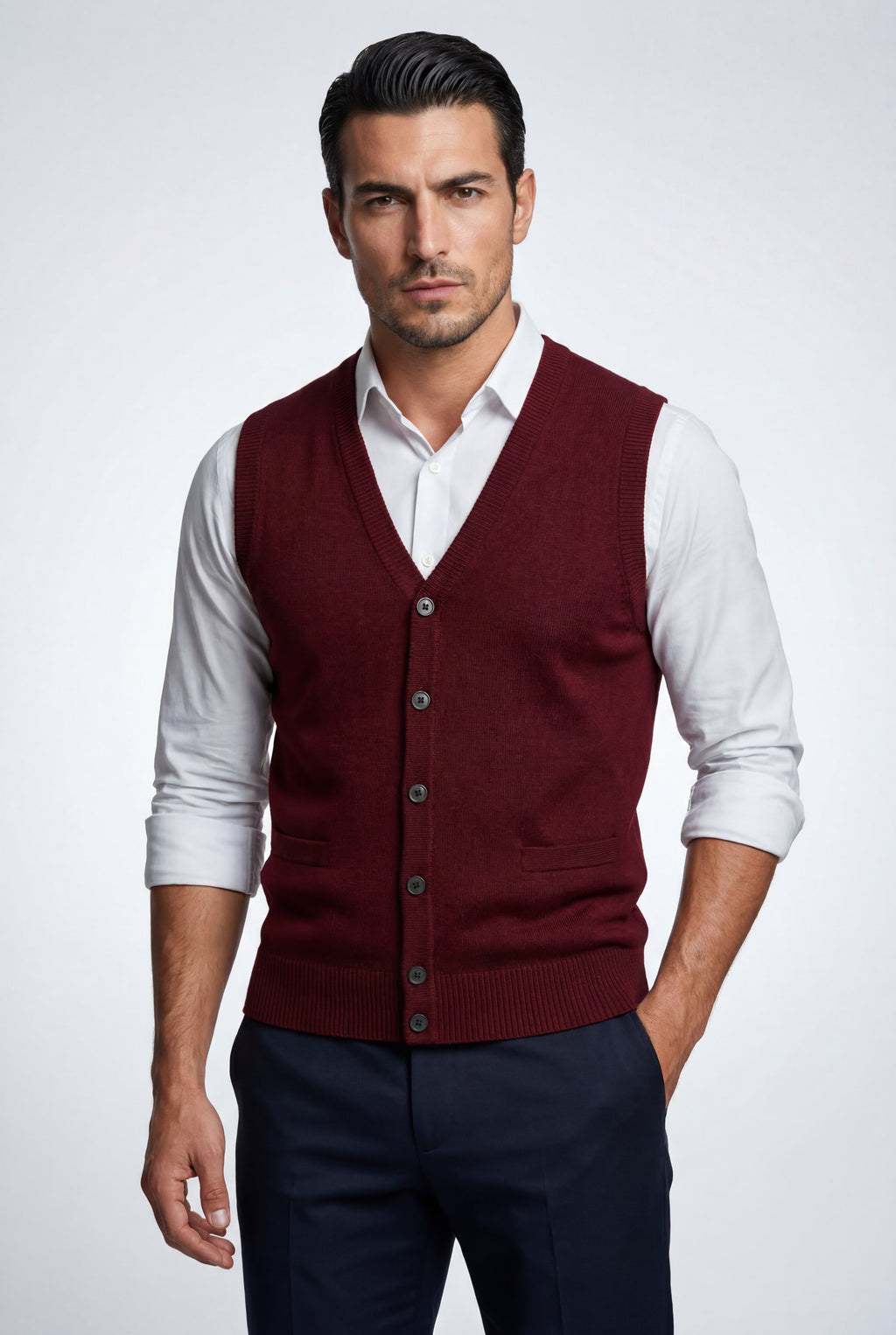 Liam | Button-front V-neck Sleeveless Sweater Vest