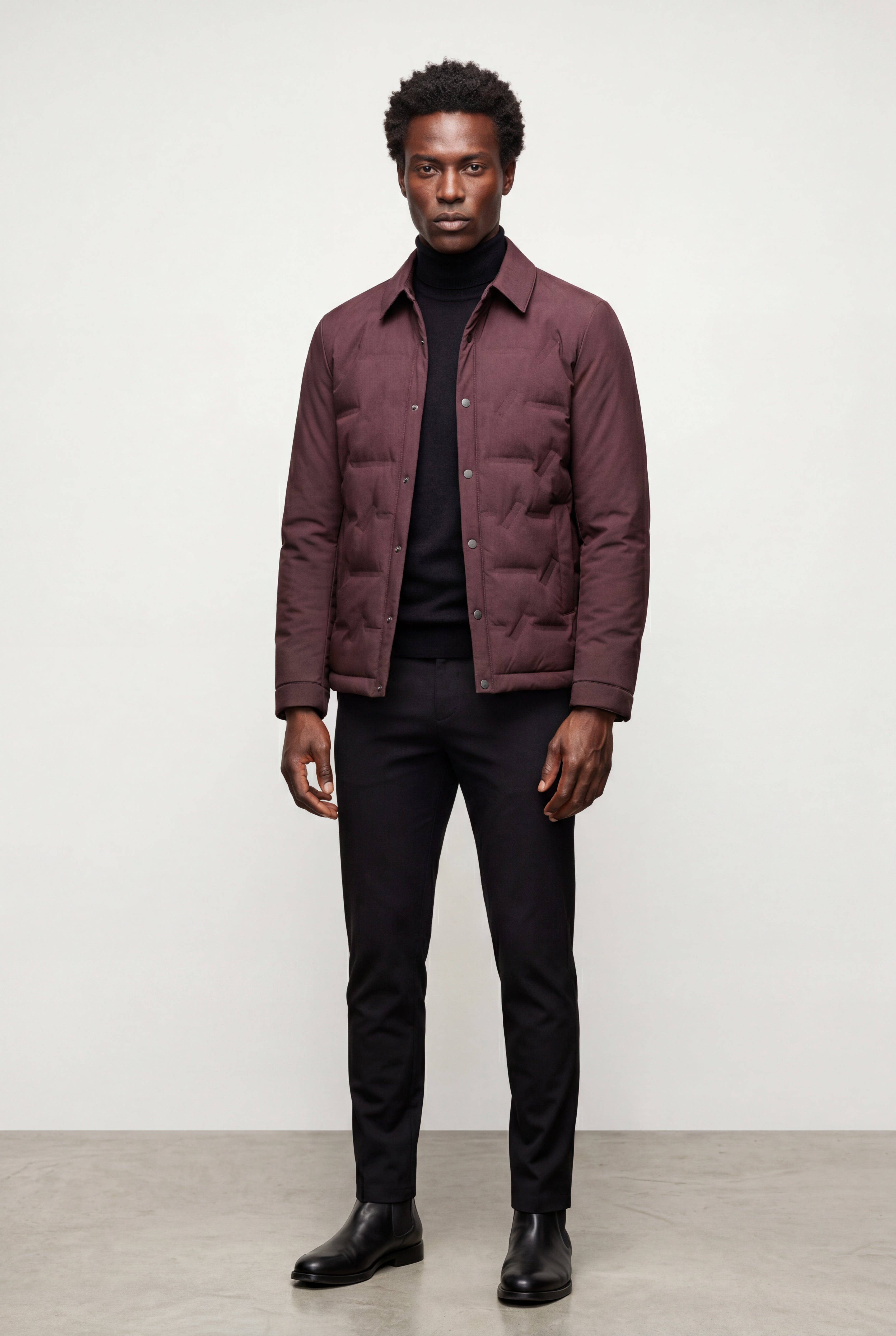 Liam | Chevron Quilted Snap-front Puffer Shirt Jacket