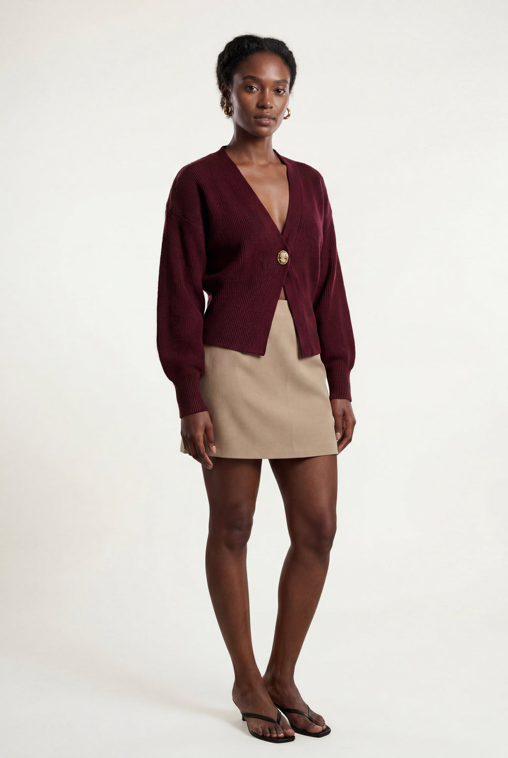 Deep V-neck Gold Button Cardigan Sweater | Senna