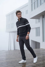 Half Zip Stand Collar Striped Sweater | James