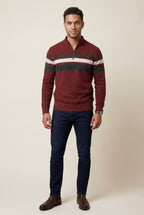 Half Zip Stand Collar Striped Sweater | James