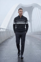 Half Zip Stand Collar Striped Sweater | James