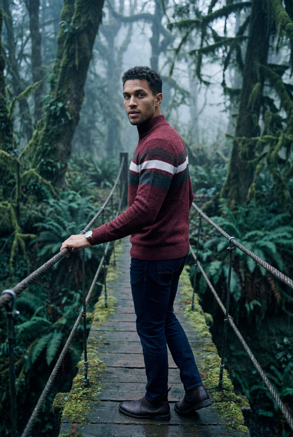 Half Zip Stand Collar Striped Sweater | James