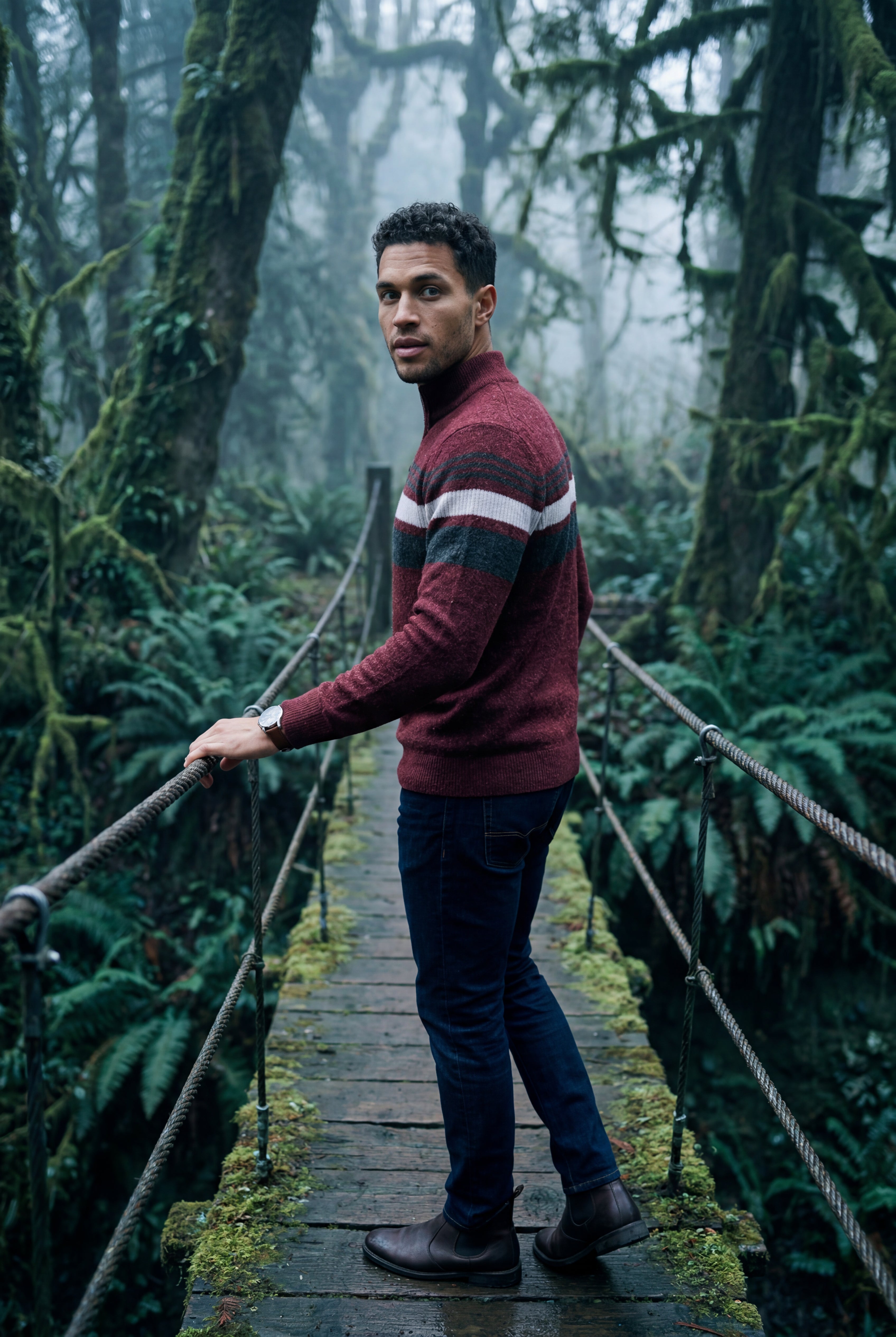 Half Zip Stand Collar Striped Sweater | James