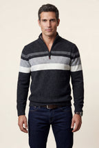 Half Zip Stand Collar Striped Sweater | James