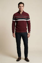 Half Zip Stand Collar Striped Sweater | James