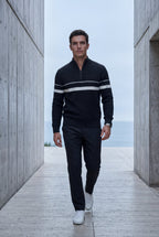 Half Zip Stand Collar Striped Sweater | James