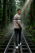 Half Zip Stand Collar Striped Sweater | James