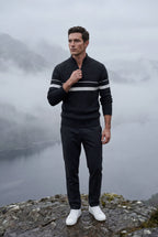 Half Zip Stand Collar Striped Sweater | James