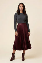 Alessia | High-waisted A-line Pleated Midi Skirt For Women