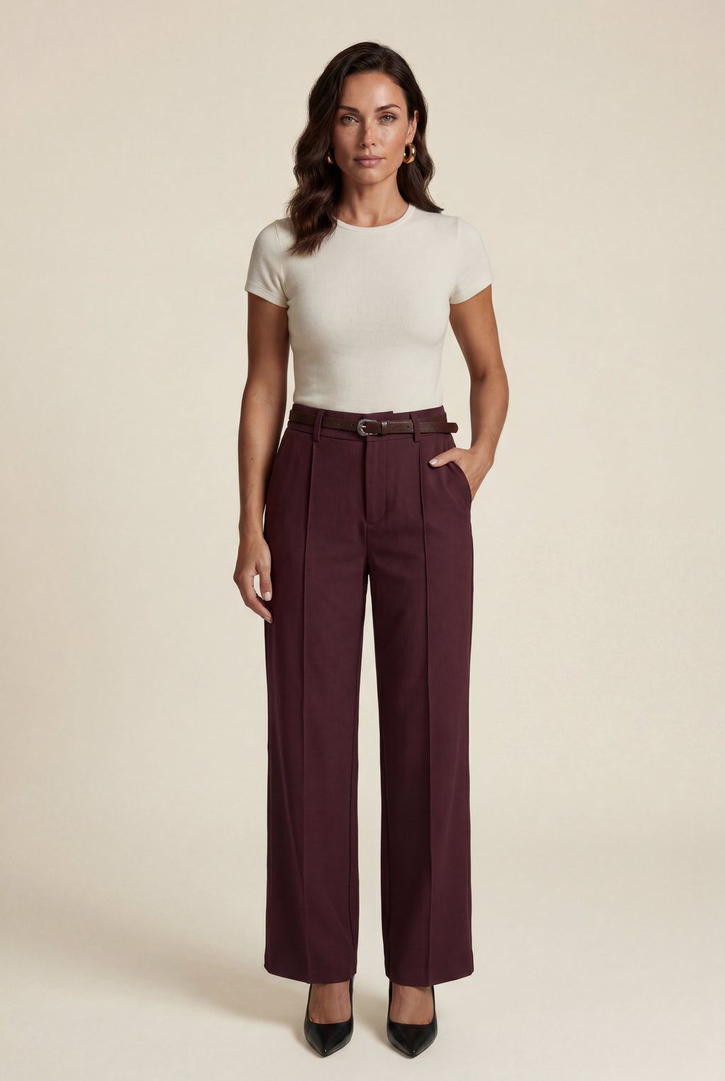 Lia | High-waisted Wide-leg Tailored Trousers with Belt