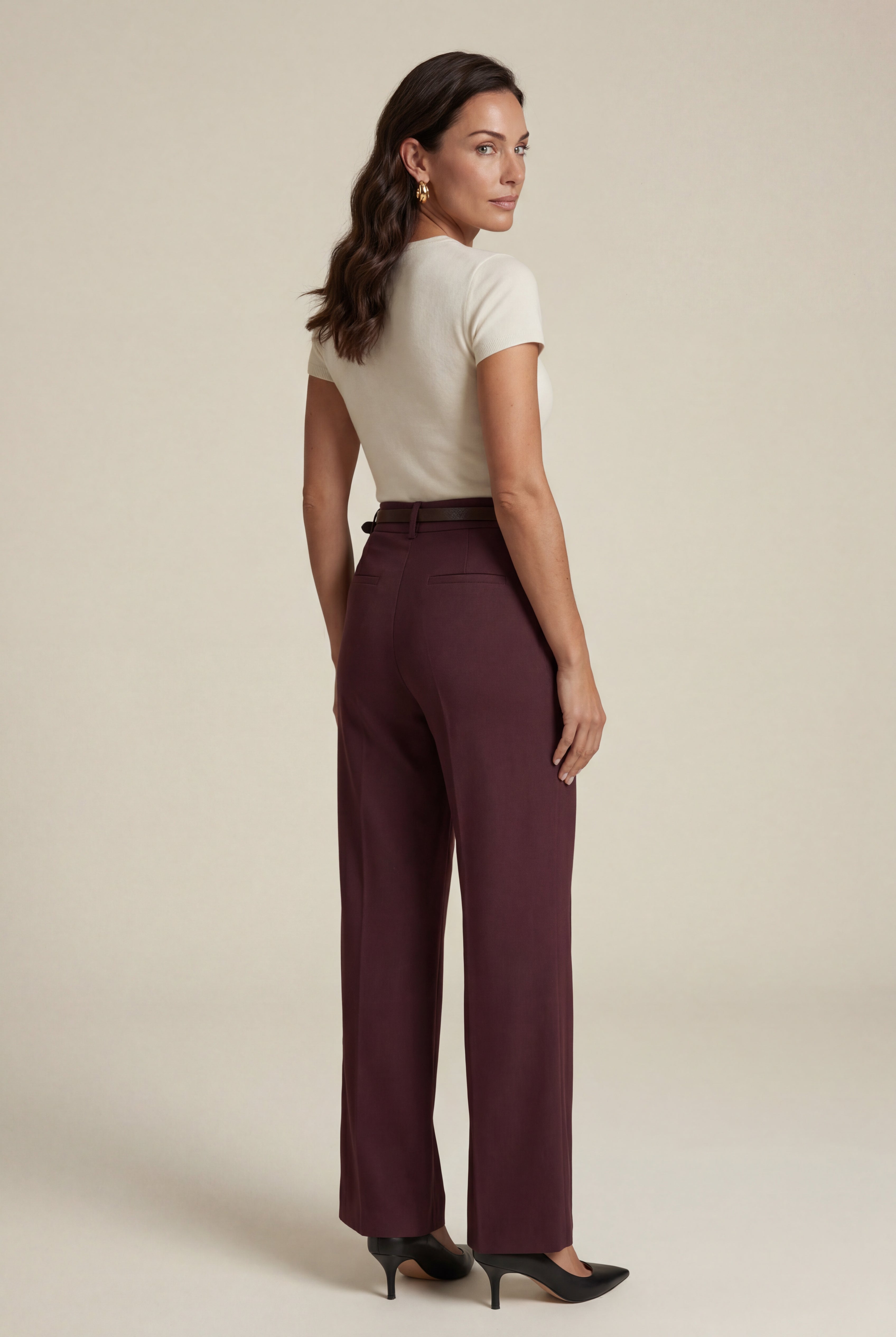 Lia | High-waisted Wide-leg Tailored Trousers with Belt