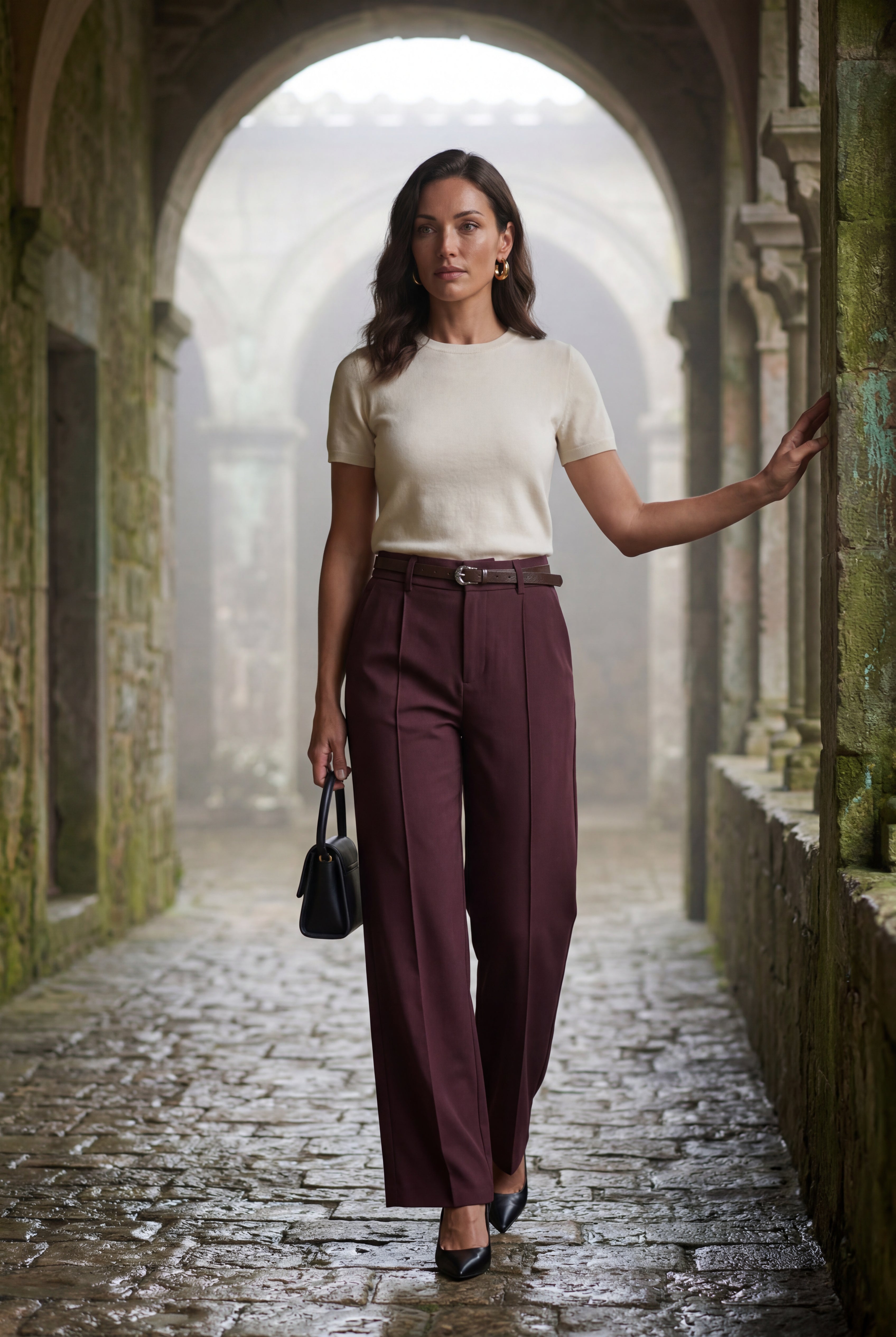 Lia | High-waisted Wide-leg Tailored Trousers with Belt