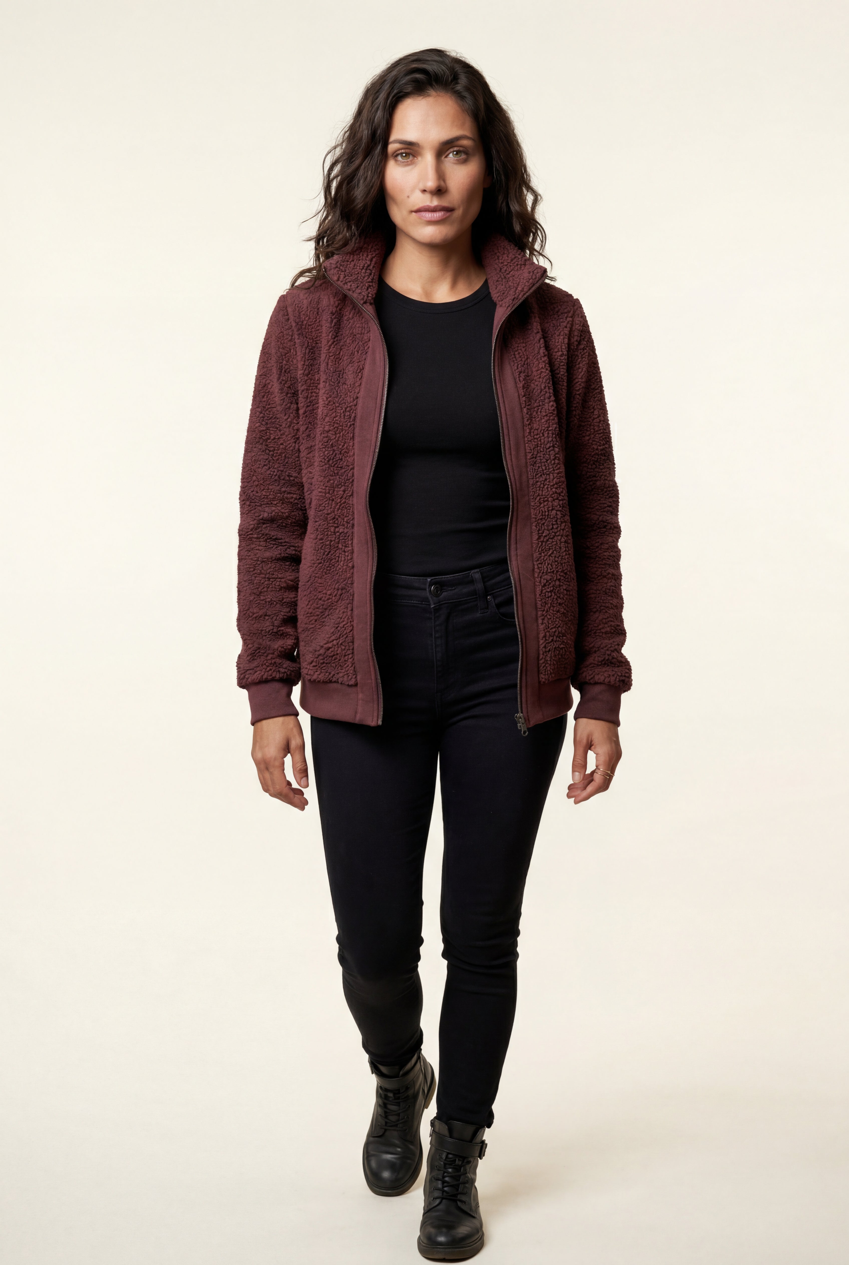 Plush Zip-up Jacket with Stand Collar | Senna