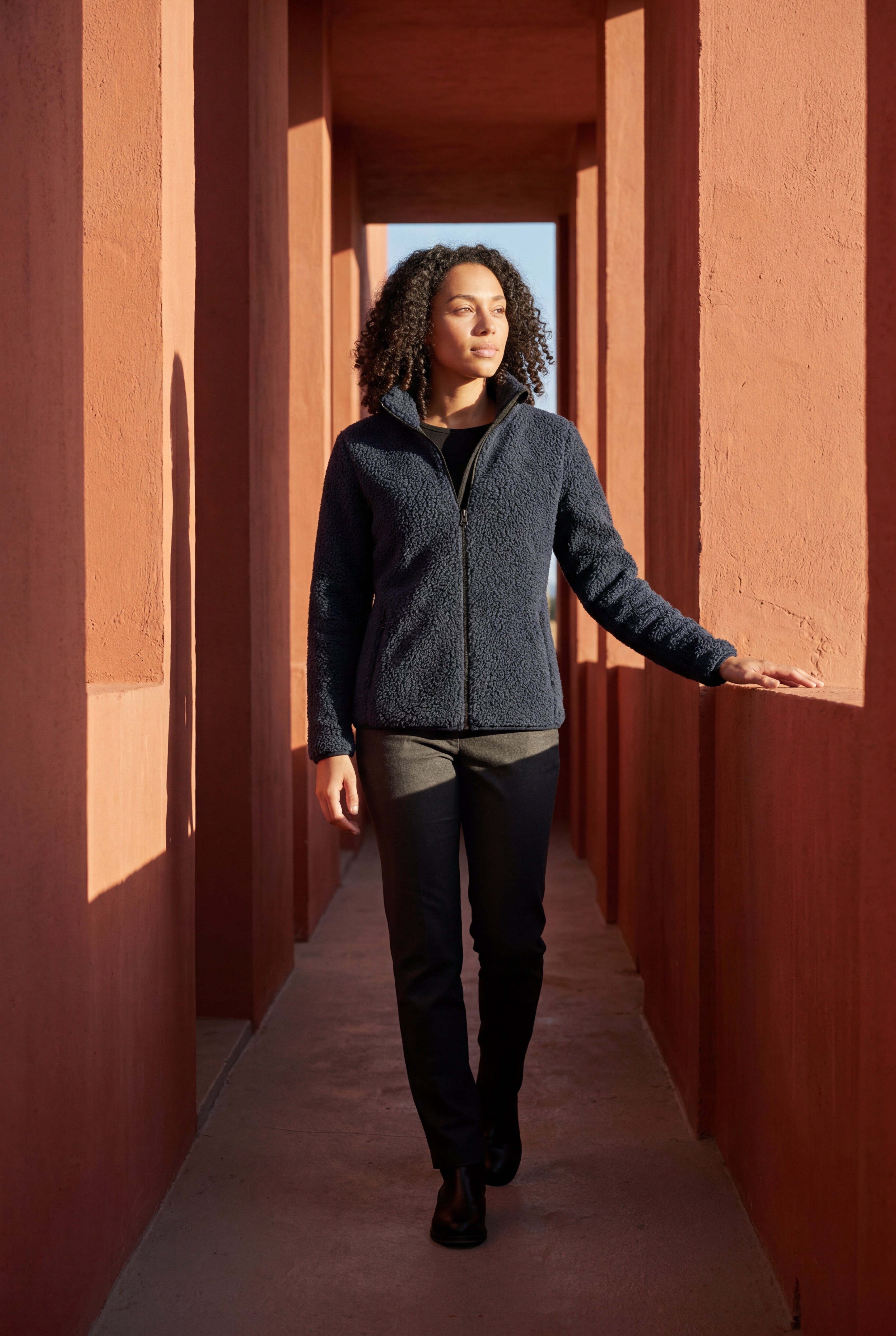 Plush Zip-up Jacket with Stand Collar | Senna