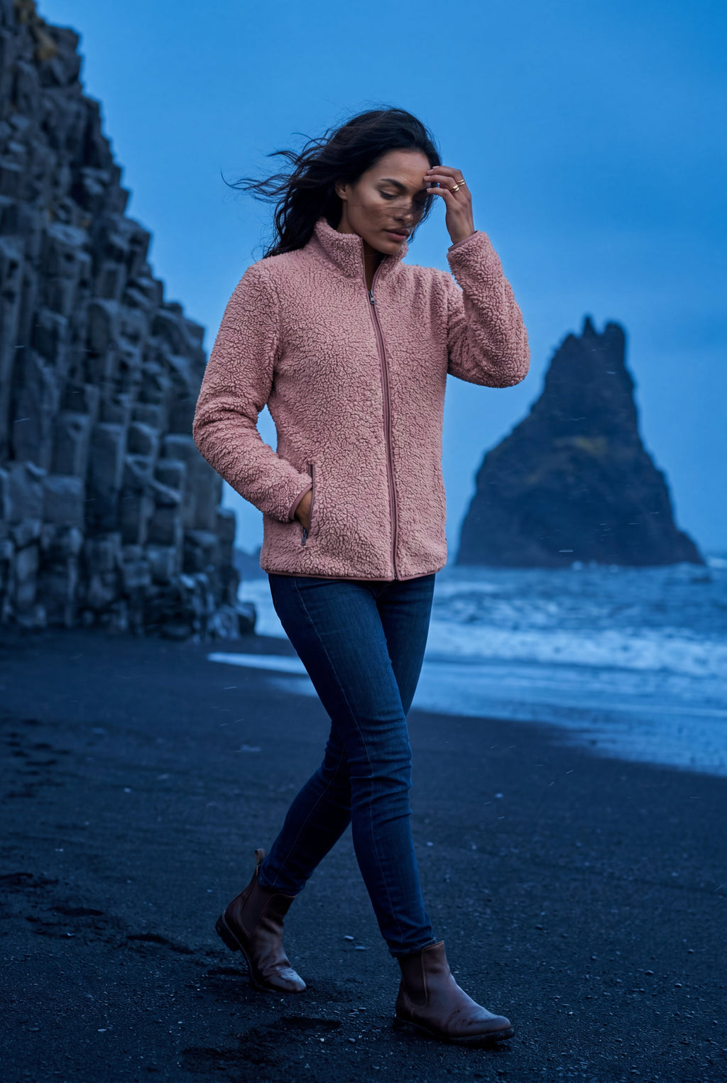 Plush Zip-up Jacket with Stand Collar | Senna