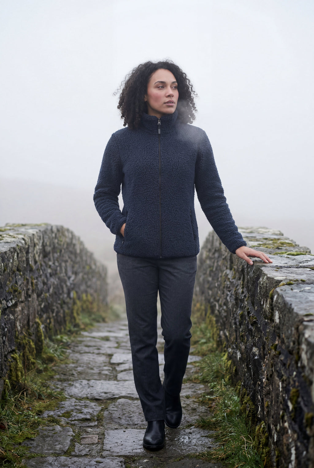 Plush Zip-up Jacket with Stand Collar | Senna