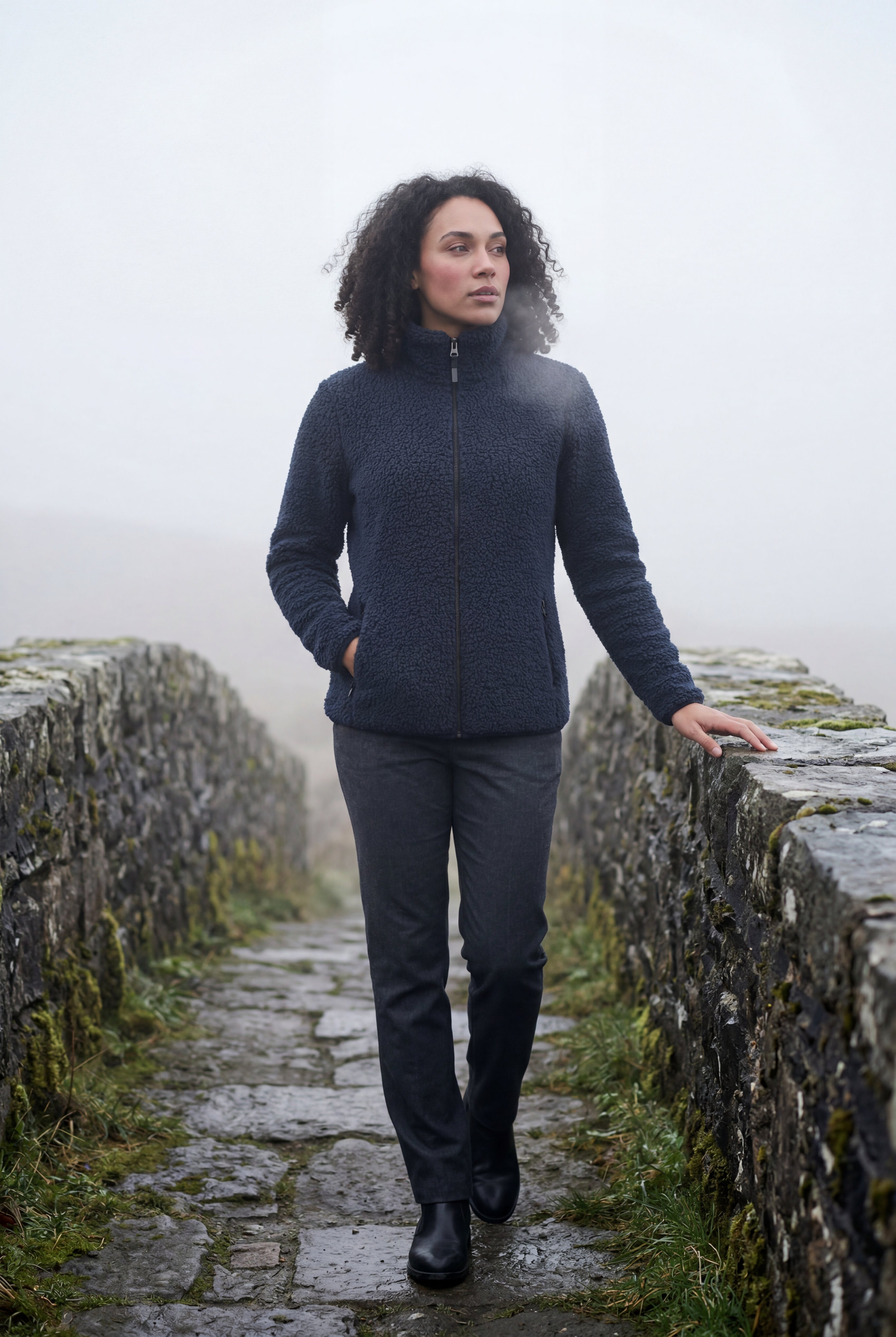 Plush Zip-up Jacket with Stand Collar | Senna