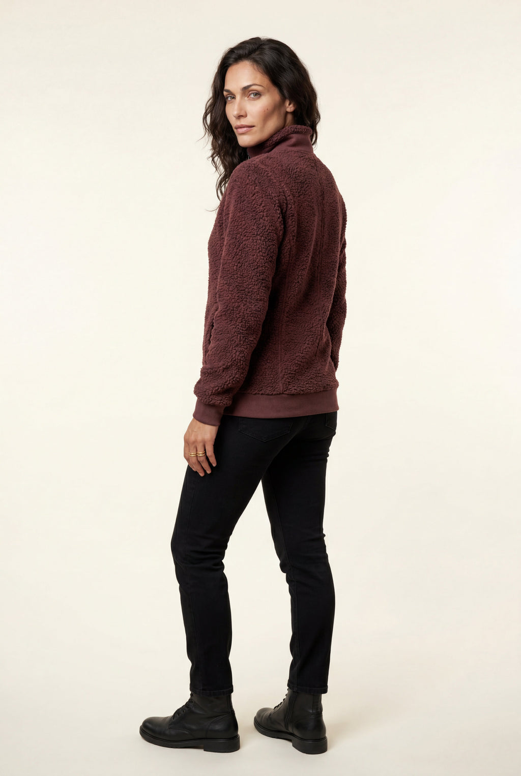 Plush Zip-up Jacket with Stand Collar | Senna