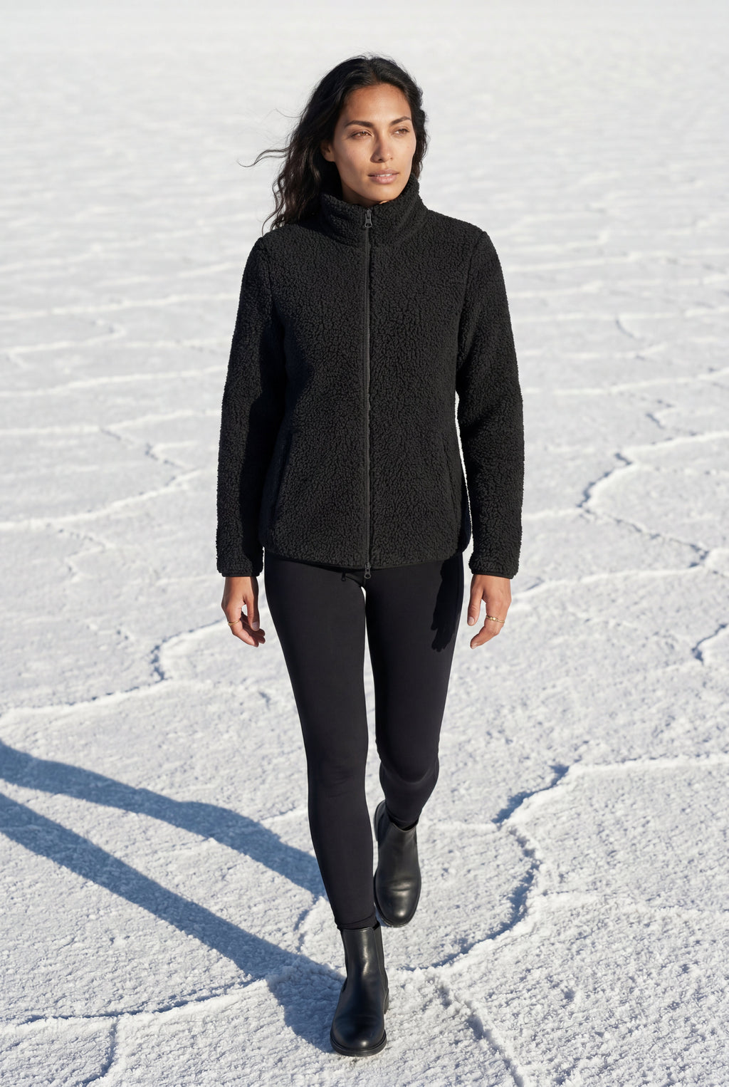 Plush Zip-up Jacket with Stand Collar | Senna