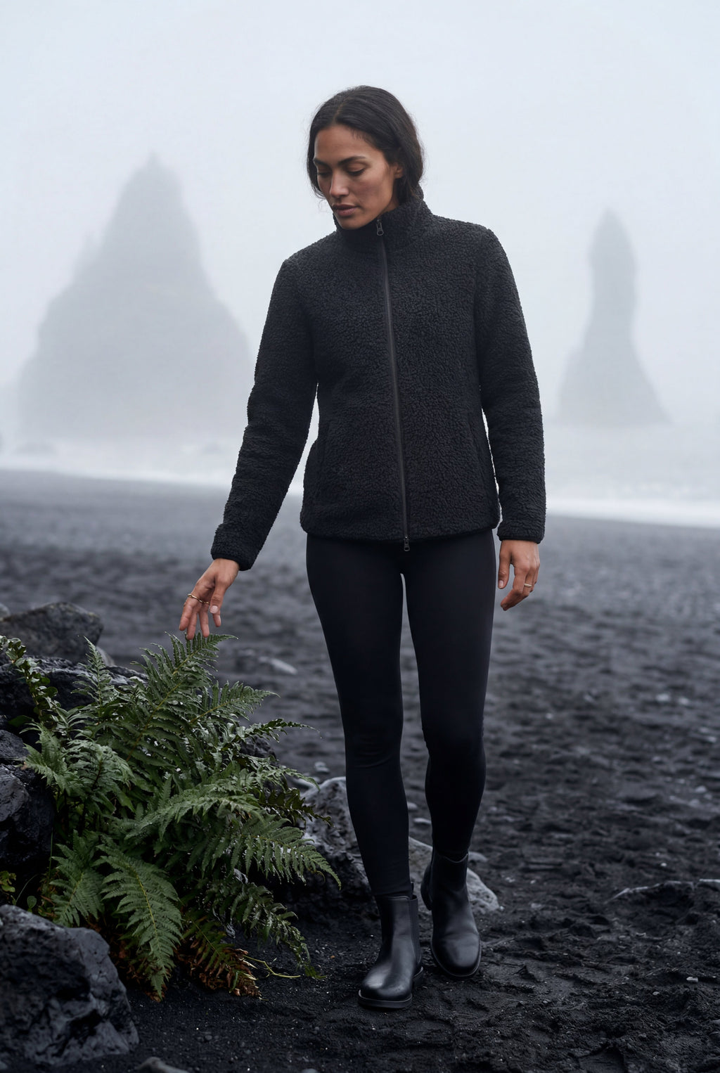 Plush Zip-up Jacket with Stand Collar | Senna