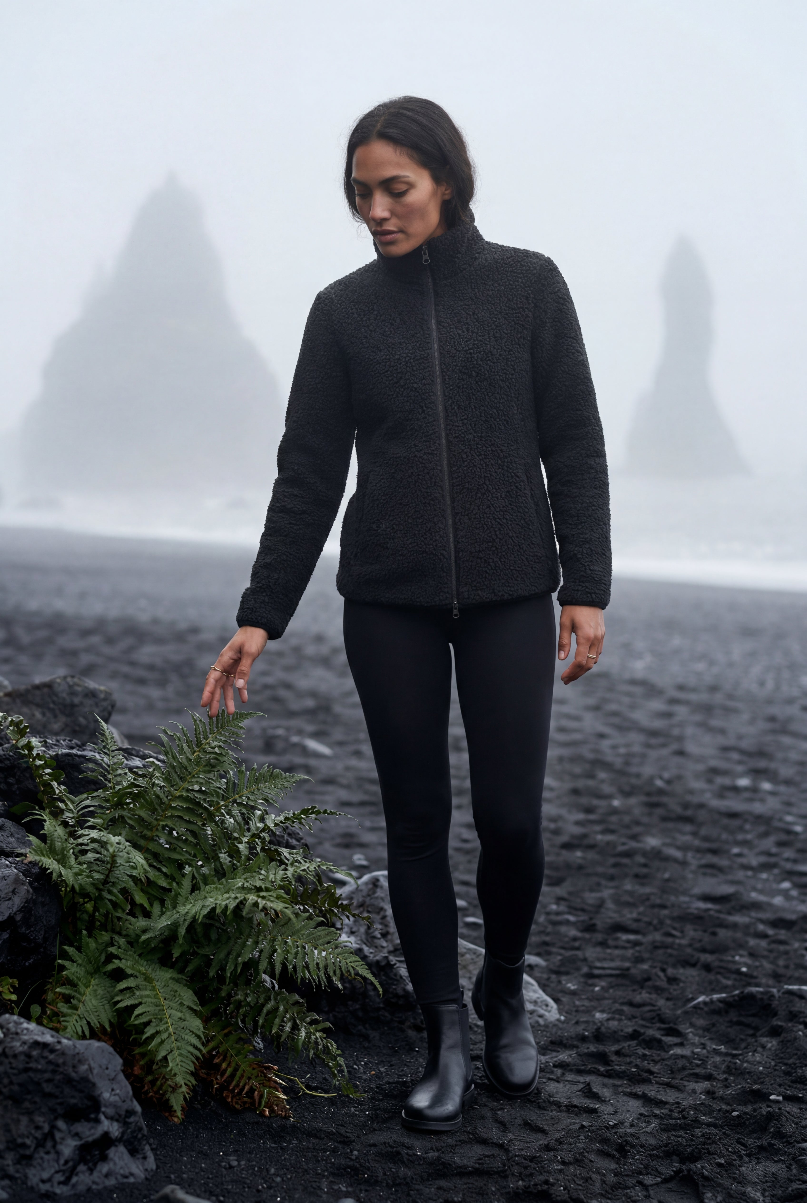 Plush Zip-up Jacket with Stand Collar | Senna