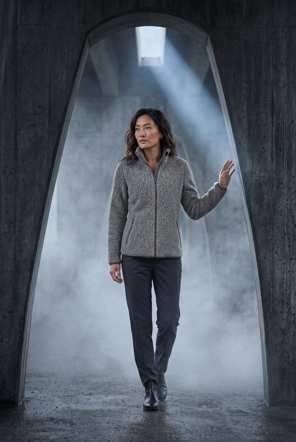 Plush Zip-up Jacket with Stand Collar | Senna
