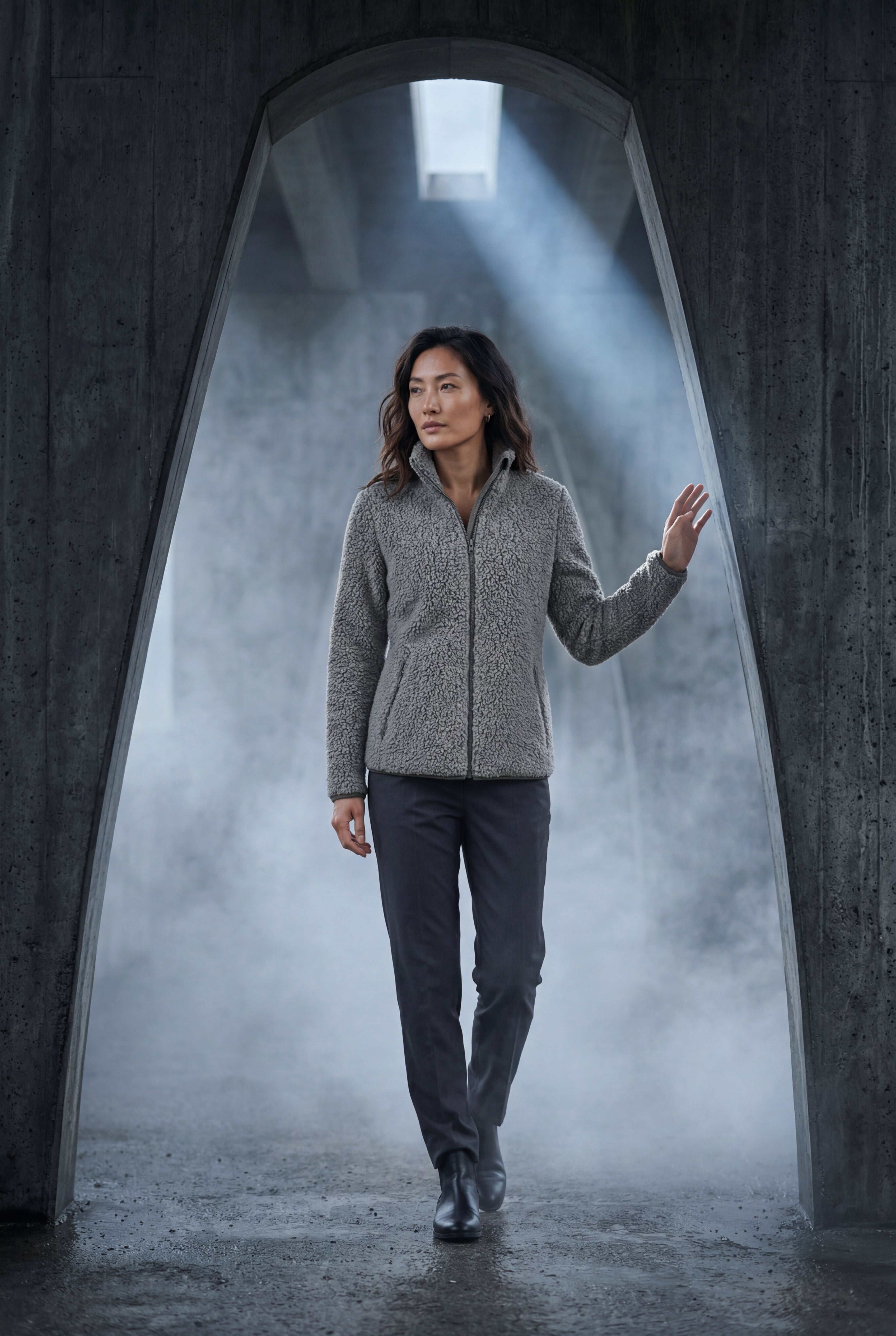 Plush Zip-up Jacket with Stand Collar | Senna