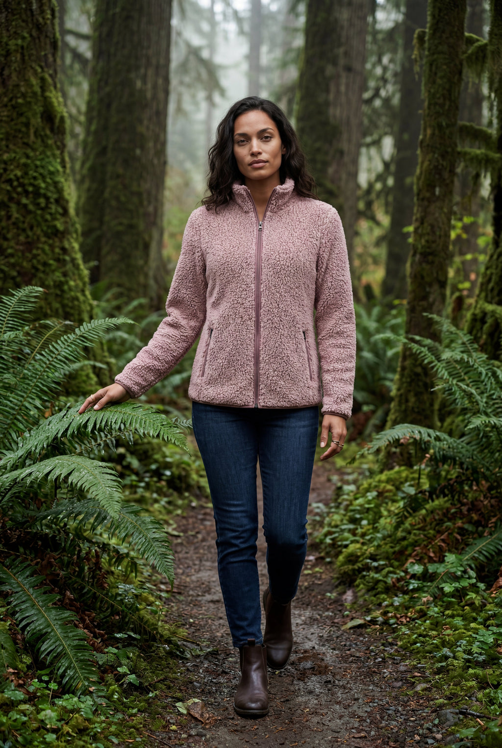 Plush Zip-up Jacket with Stand Collar | Senna