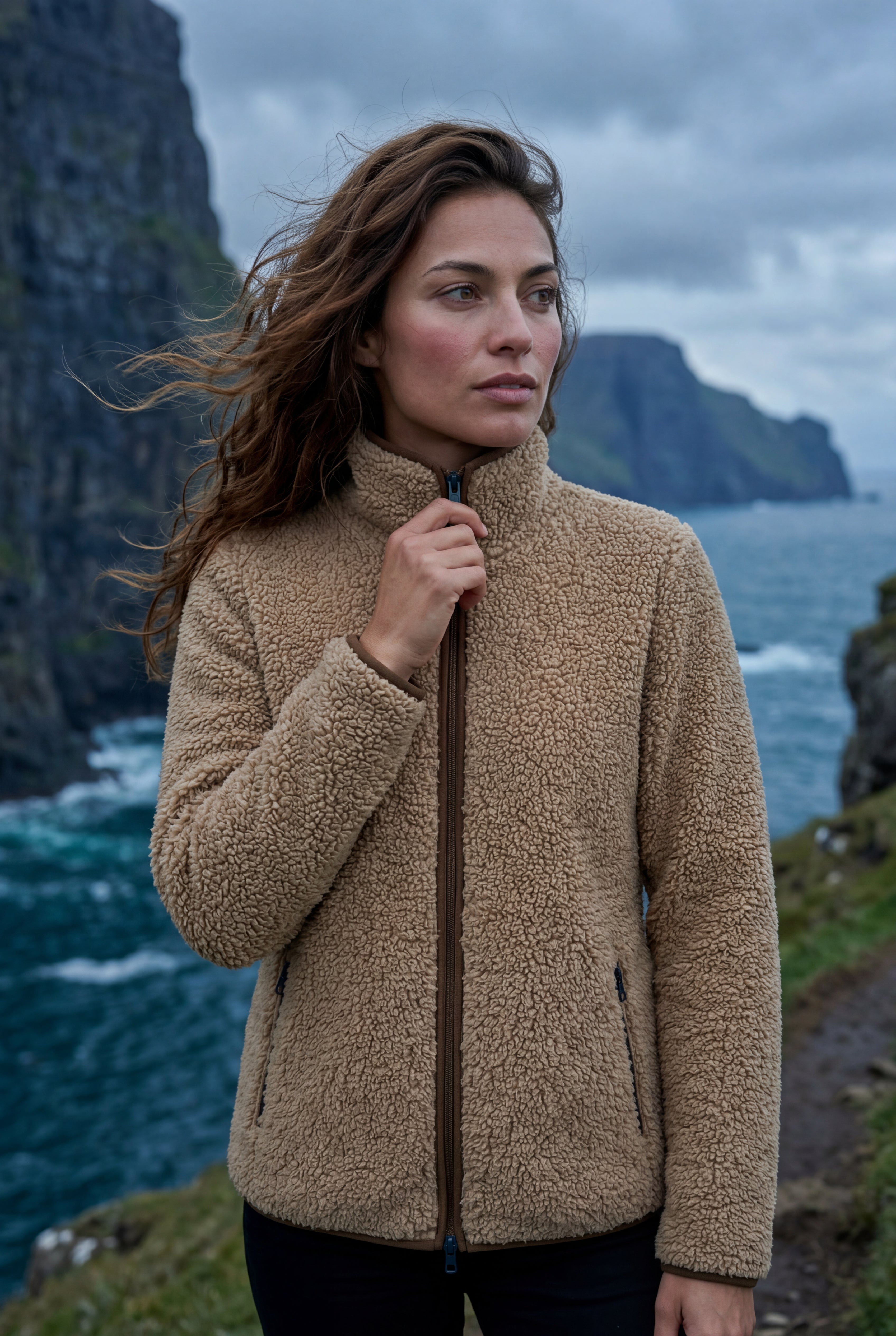 Plush Zip-up Jacket with Stand Collar | Senna