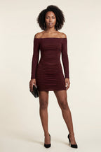 Alessia | Ruched Off-shoulder Bodycon Mini Dress with Long Sleeves For Women