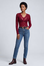 Lois | Scalloped Floral Lace Long Sleeve Bodysuit Top