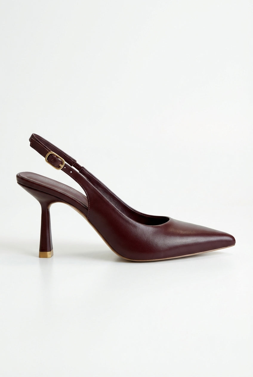 Elcevi | Sculpted Slingback Pointed Toe Heels with Gold Heel Tip For Women
