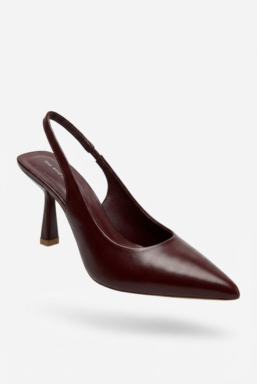 Elcevi | Sculpted Slingback Pointed Toe Heels with Gold Heel Tip For Women