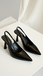 Elcevi | Sculpted Slingback Pointed Toe Heels with Gold Heel Tip For Women