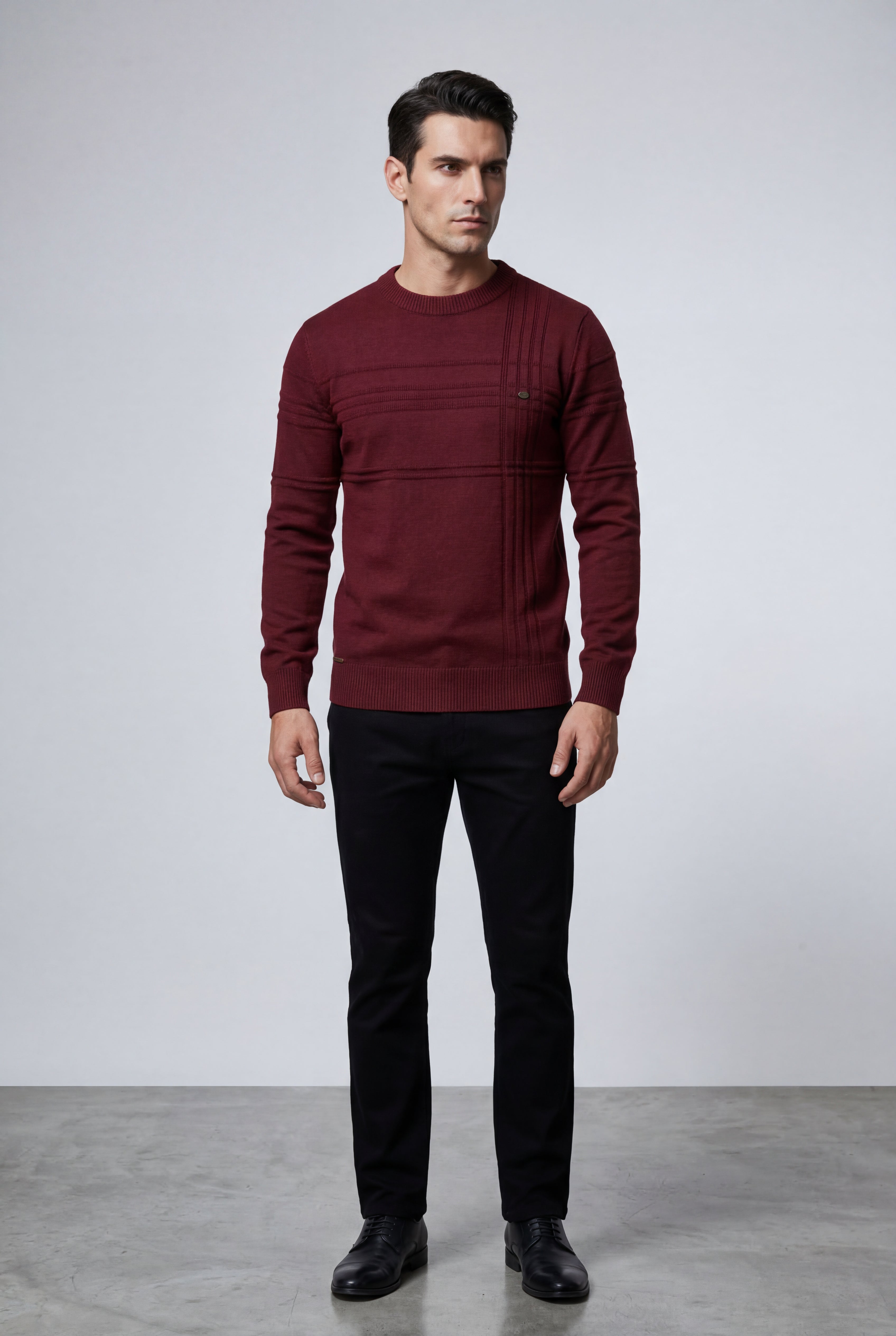 Structured Tonal Textured Crewneck Sweater | Liam