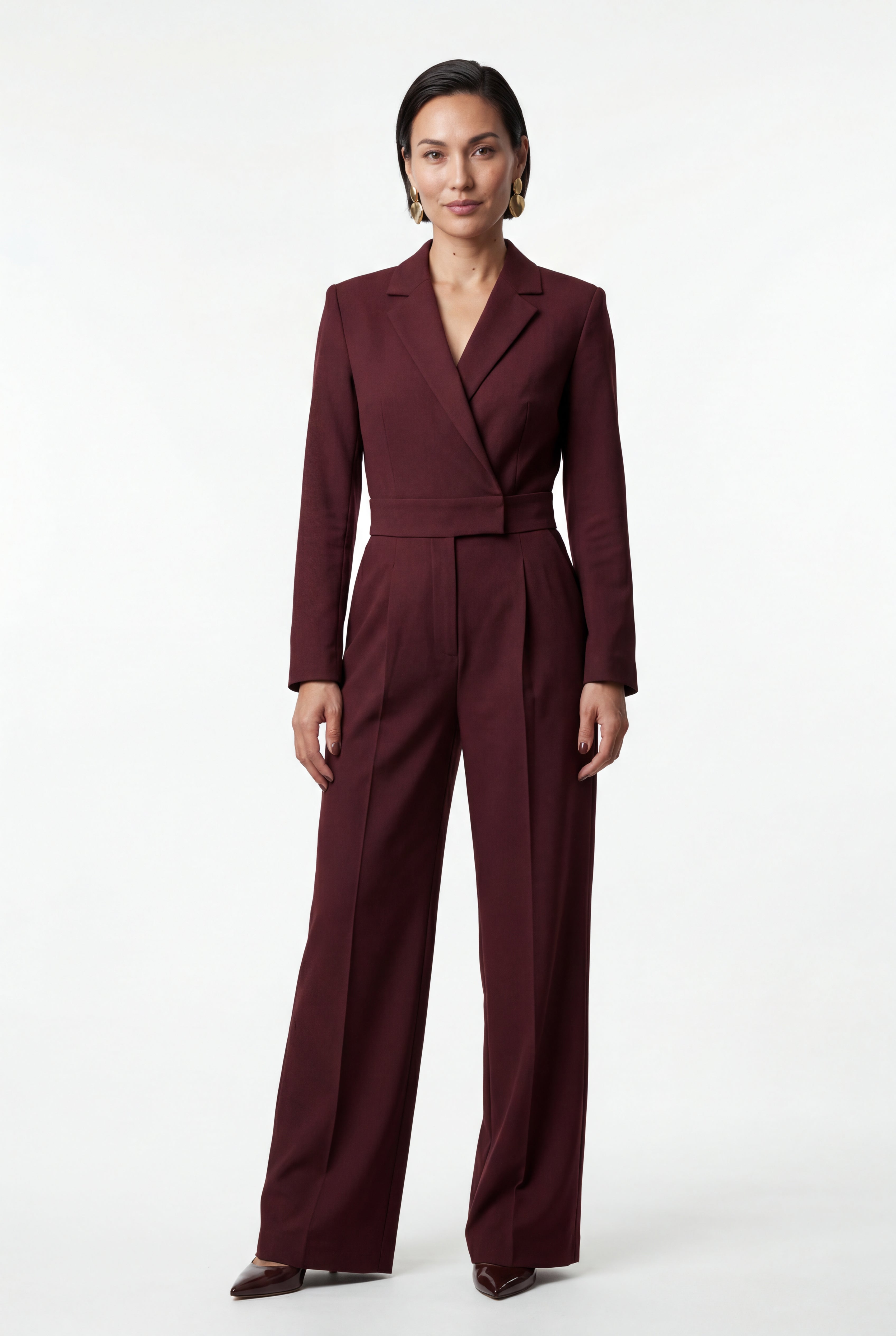 Lia | Tailored Wide Leg Blazer Jumpsuit with Cinched Waist