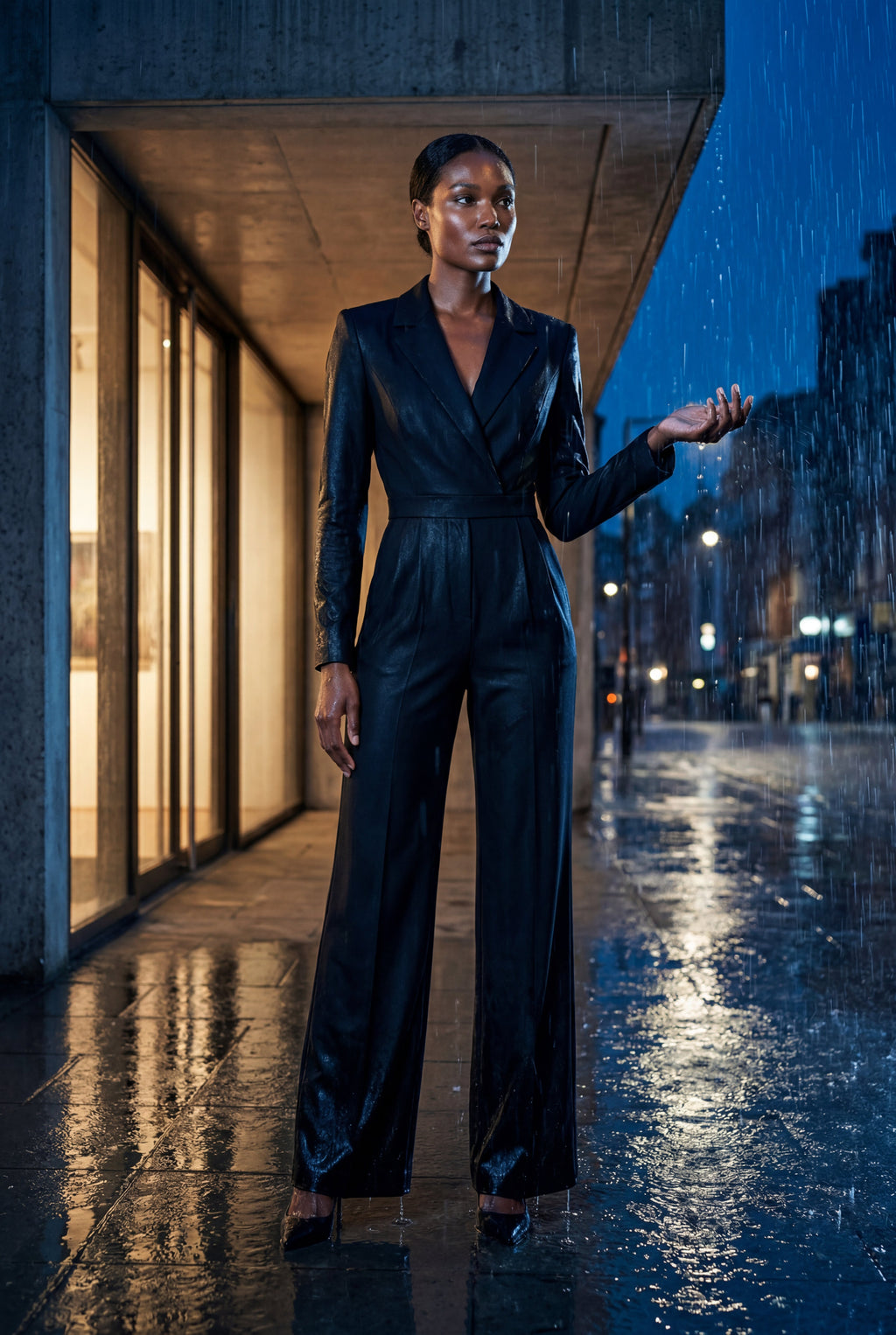 Lia | Tailored Wide Leg Blazer Jumpsuit with Cinched Waist