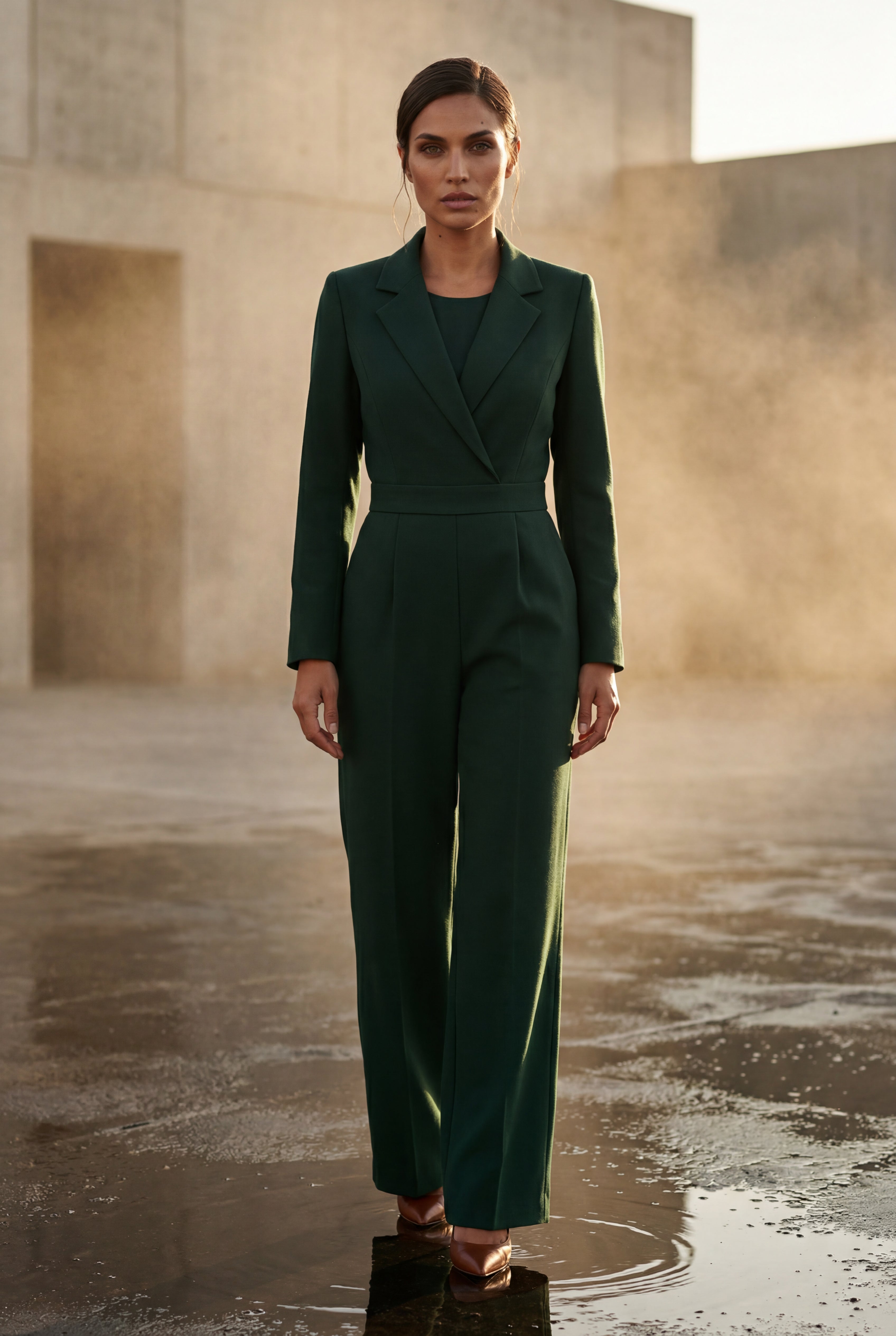 Lia | Tailored Wide Leg Blazer Jumpsuit with Cinched Waist