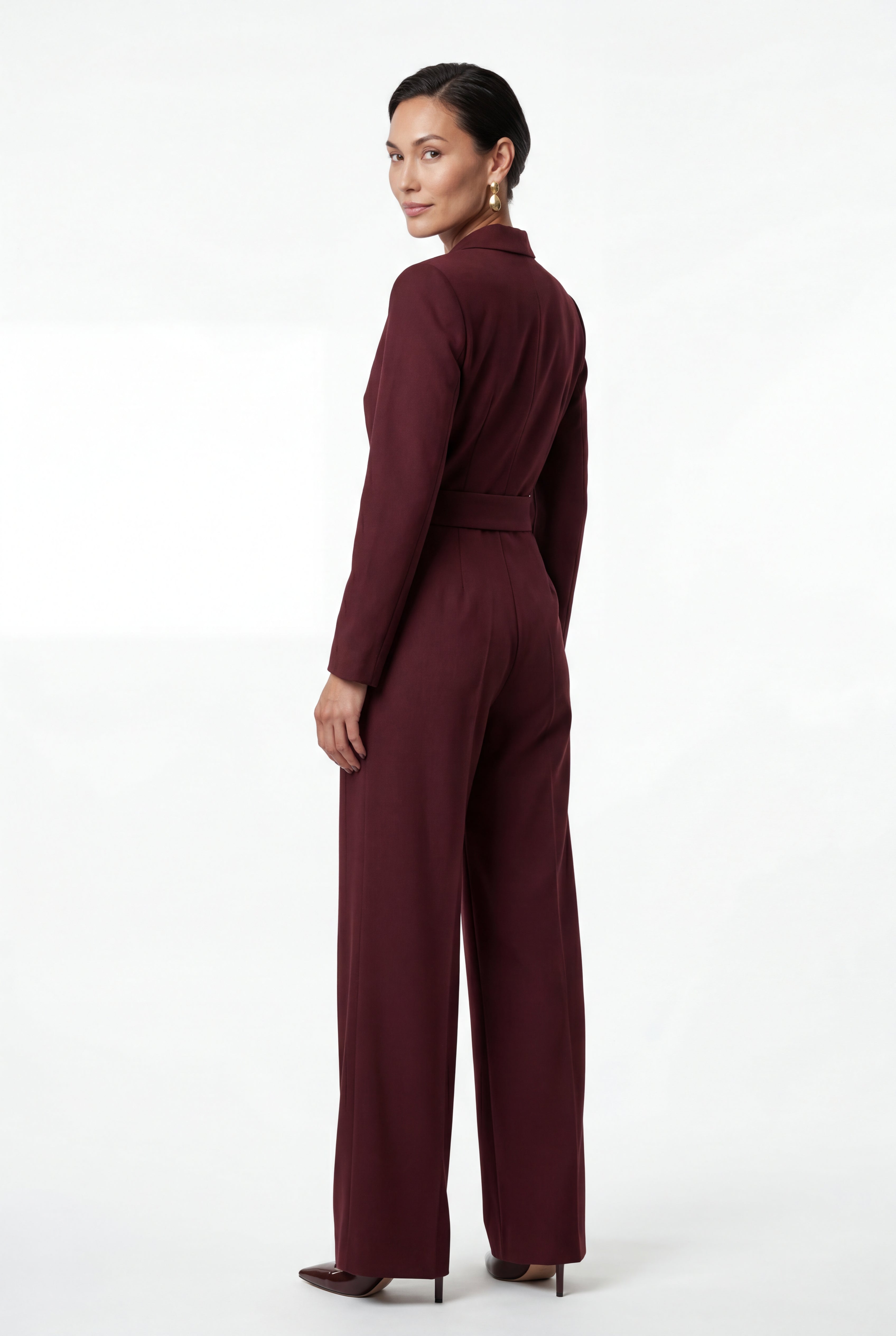 Lia | Tailored Wide Leg Blazer Jumpsuit with Cinched Waist