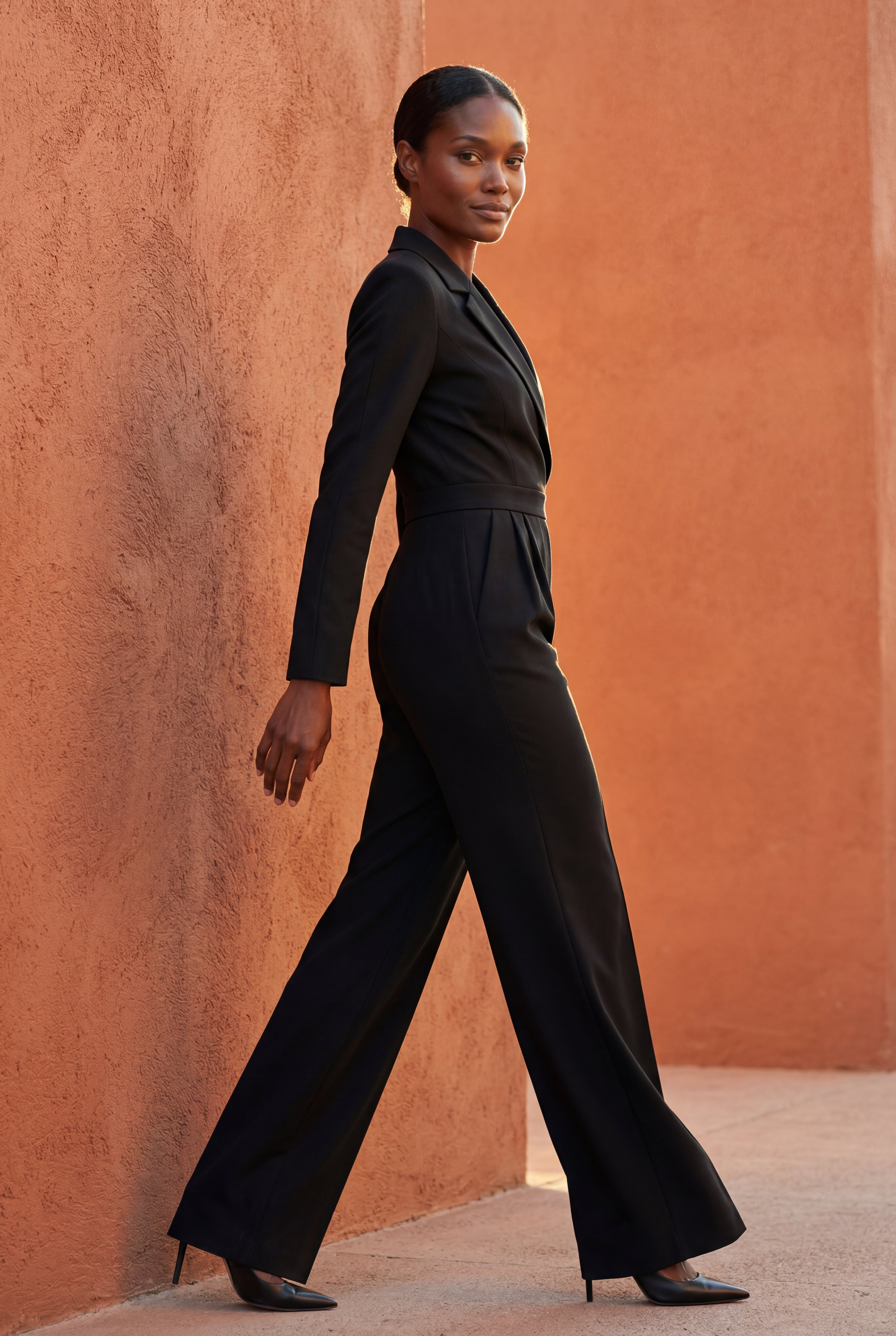Lia | Tailored Wide Leg Blazer Jumpsuit with Cinched Waist