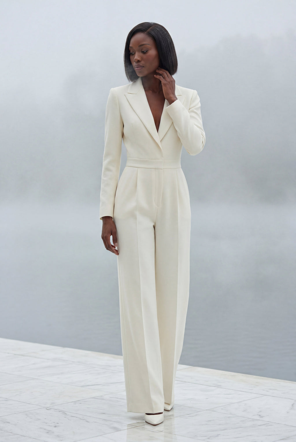 Lia | Tailored Wide Leg Blazer Jumpsuit with Cinched Waist