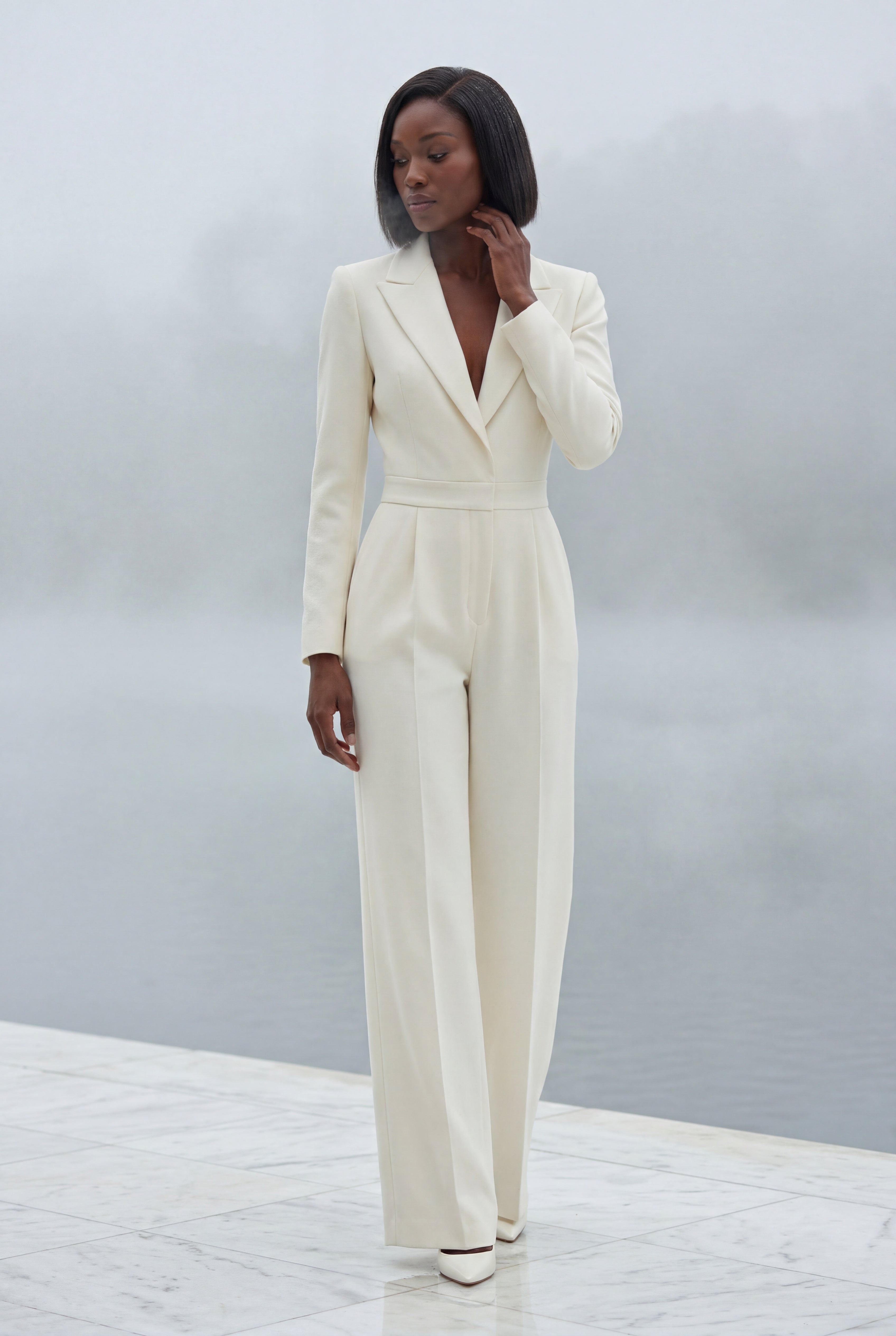 Lia | Tailored Wide Leg Blazer Jumpsuit with Cinched Waist