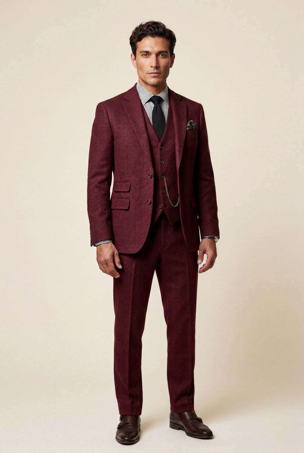 Liam | Textured Three-piece Suit with Notched Lapels