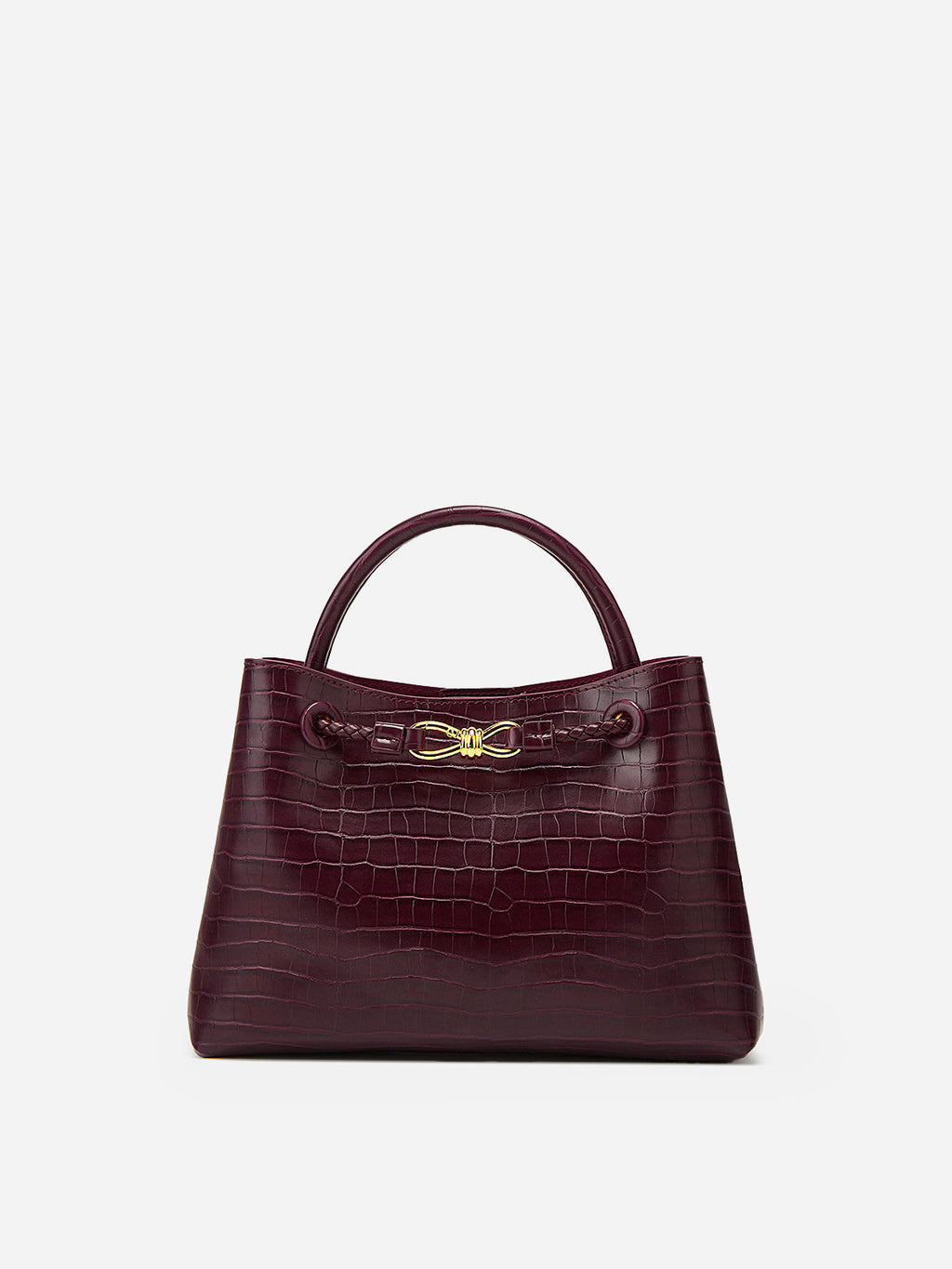 Lieke | Women's Burgundy Croc-Embossed Top Handle Bag with Gold Hardware