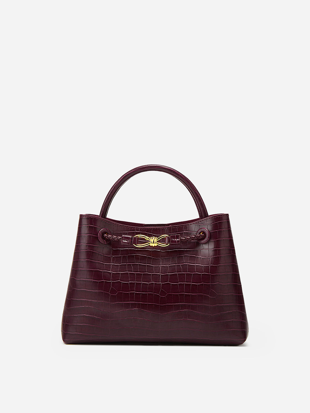 Lieke | Women's Burgundy Croc-Embossed Top Handle Bag with Gold Hardware